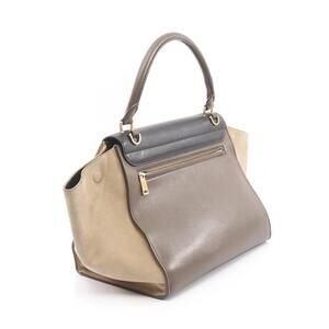 Celine Gray Black Khaki Suede Handbag Green Leather Trapeze